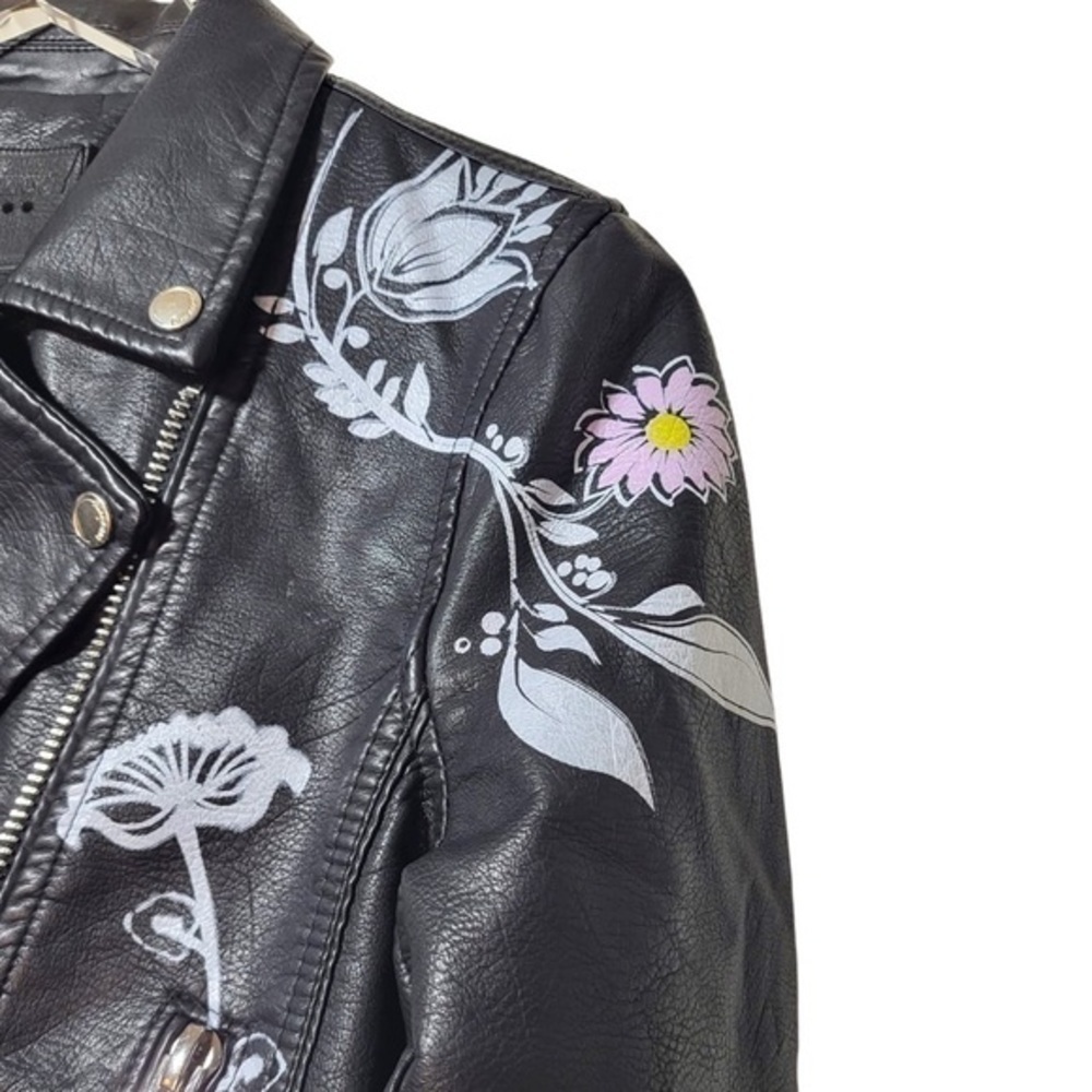 NEW Blank NYC Secret Keeper Faux Leather Embroidered Painted Jacket in Black - Picture 5 of 14